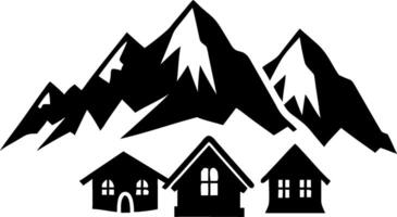 Majestic Mountain Silhouette with Cozy Cabin Art for Prints and Decorations vector