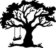 Majestic Oak Tree Silhouette with Swing Art for Illustrations and Crafts vector