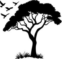 Majestic Tree Silhouette with Flying Birds Nature Art for Design Projects vector