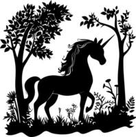 Majestic Unicorn Silhouette in Enchanted Forest Illustration vector
