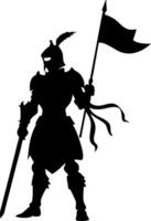 Medieval Knight Silhouette with Flag for Illustrations and Designs vector