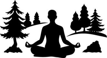 Meditation Silhouette in Forest for Relaxation and Mindfulness Art Design vector