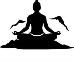 Meditation Silhouette with Birds in Lotus Pose for Relaxation and Mindfulness Art vector