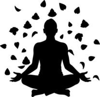 Meditation Silhouette with Falling Leaves for Wellness and Mindfulness Designs vector