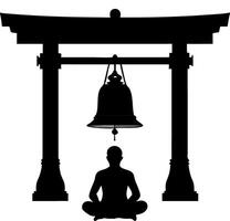 Meditation Silhouette Under Temple Gate and Bell for Spiritual Design vector