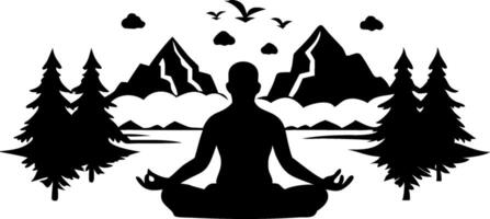 Meditative Silhouette in Mountain Nature Calm Art for Relaxation and Mindfulness vector