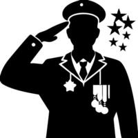 Military Officer Saluting Silhouette with Medals and Stars Illustration vector