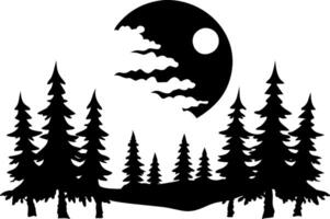 Moonlit Forest Silhouette with Pine Trees and Clouds for Nature Art and Design Projects vector