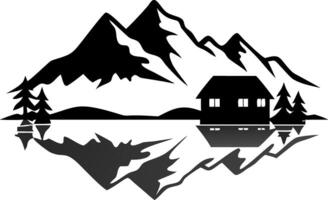 Mountain Cabin Lake Scenic Silhouette for Nature Art and Design Projects vector