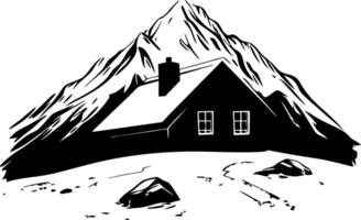 Mountain Cabin Silhouette in Rustic Landscape for Nature Illustrations vector