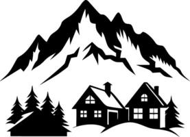 Mountain Landscape with Houses and Pine Trees Illustration vector