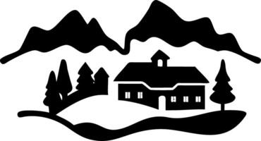 Mountain Landscape with Chalet and Trees Art for Decoration and Design vector