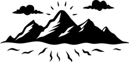 Mountain Silhouette Art with Clouds and Sunburst for Tattoo and Design vector