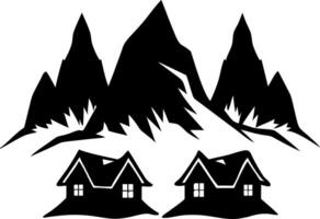 Mountainous Landscape Silhouette with Alpine Cabins Illustration vector