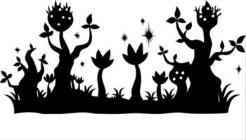 Mysterious Fantasy Silhouette Forest with Abstract Trees and Stars for Art Design vector