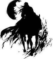 Mysterious Rider on Horse Silhouette with Moon Art for Fantasy Design vector