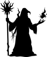 Mysterious Sorcerer Silhouette with Staff and Magical Energy for Fantasy Art and Design vector