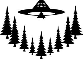 Mysterious UFO Hovering Above Pine Forest Illustration for Sci-Fi Concepts vector