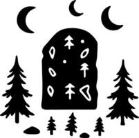 Mystic Forest Night Scene with Celestial and Tree Symbols Art vector