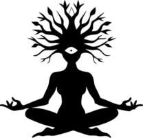 Mystical Meditative Figure Enlightenment with Third Eye and Tree Hair Art vector