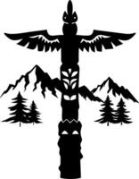Native American Totem Pole Design with Mountains and Trees vector