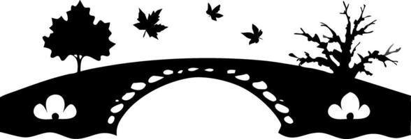 Nature Silhouette Bridge with Trees and Flying Birds Illustration vector