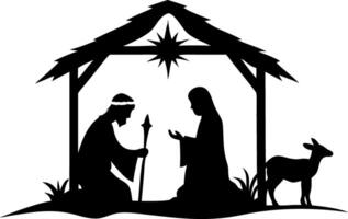 Nativity Scene Silhouette with Mary Joseph and Stable for Christmas Decor vector