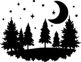 Night Forest Silhouette with Crescent Moon and Stars for Art and Decorative Use vector