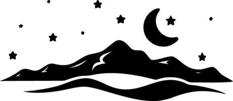 Night Sky with Stars and Moon over Mountain Silhouette for Art and T-Shirt Design vector
