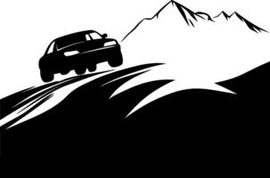 Offroad Car Adventure Silhouette with Mountain Landscape Art vector