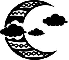 Ornate Crescent Moon and Clouds Art for Decoration and Design vector
