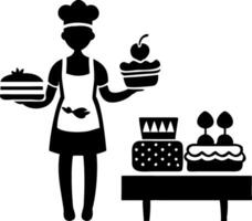 Pastry Chef Holding Cakes Silhouette for Bakery and Culinary Art Projects vector