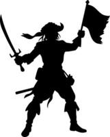 Pirate Silhouette with Sword and Flag Perfect for Tattoos and Graphic Design Projects vector