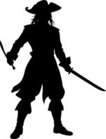 Pirate Silhouette with Sword and Dagger Perfect for Tattoo or Graphic Design vector
