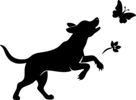 Playful Dog Chasing Butterfly Silhouette Design for Creative Projects vector