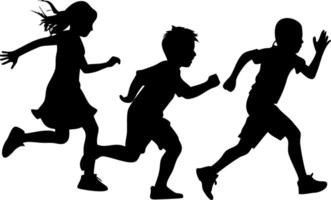 Playful Children Running Silhouette for Activity Design and Illustrations vector