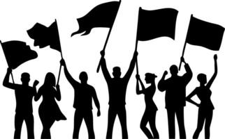 Protest Silhouette Crowd Holding Flags Demonstration Unity Concept Art vector