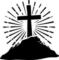 Radiant Cross on Hill Design for Religious Tattoos and Inspirational Art vector