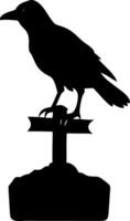 Raven Silhouette on Tombstone Art for Gothic Decor and Halloween Designs vector