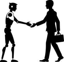 Robot and Human Silhouette Handshake Symbolizing Technology Collaboration vector