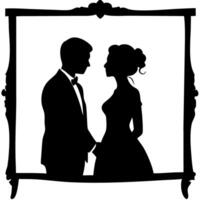 Romantic Couple Silhouette in Ornate Frame for Wedding Invitations and Art Projects vector
