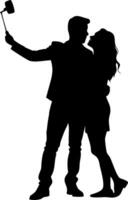 Romantic Couple Silhouette Taking Selfie for Art Print and Design vector