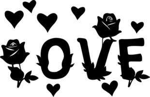 Romantic Love Typography with Roses and Hearts for Greeting Card and Decor vector