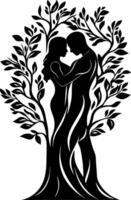Romantic Silhouette of Couple Embraced as Tree of Life for Art and Design vector