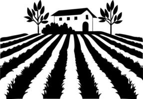 Rural Farm Landscape Silhouette with Fields and House for Graphic Design vector