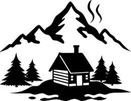 Rustic Cabin in Mountain Landscape with Pine Trees Art for Decor and Crafts vector