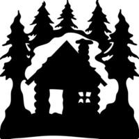 Rustic Cabin Silhouette in Pine Forest Ideal for Nature Art and Craft Projects vector