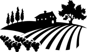 Rustic Farmhouse and Vineyard Silhouette for Design Projects and Decor vector
