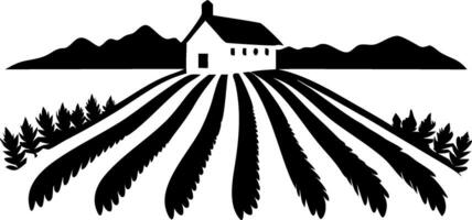Rustic Farmhouse with Lavender Fields and Mountain Landscape Art vector