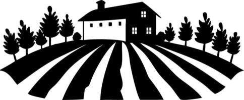 Rustic Farmhouse with Fields and Trees Illustration for Graphic Design vector